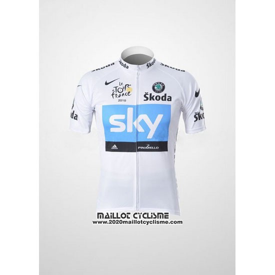 2011 Maillot Ciclismo Sky Lider Blanc et Azur Manches Courtes et Cuissard